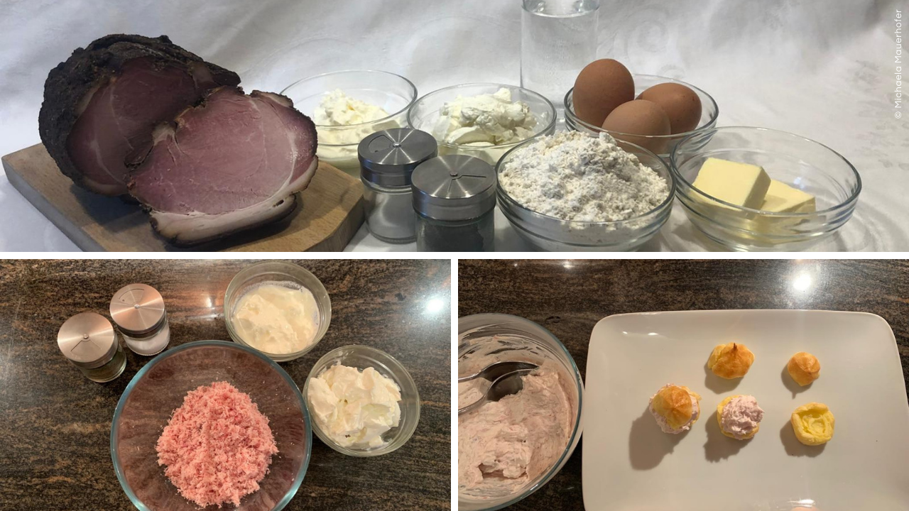 Brandteigkrapferl mit Selchfleischfülle